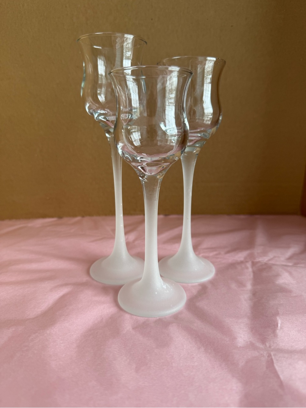 Vintage PartyLite Iced Crystal Candle Holder Trio Frosted Stem Pedestal Set of 3